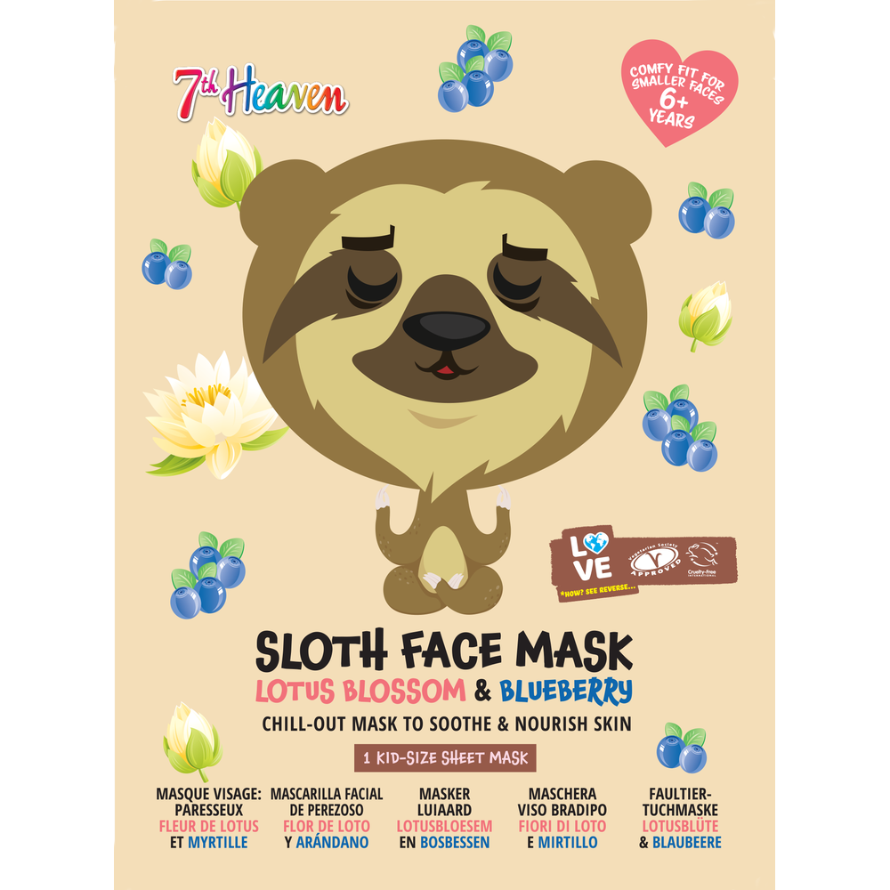 7th Heaven Luiaard Sheetmasker Lotusbloesem & Bosbes 1 st