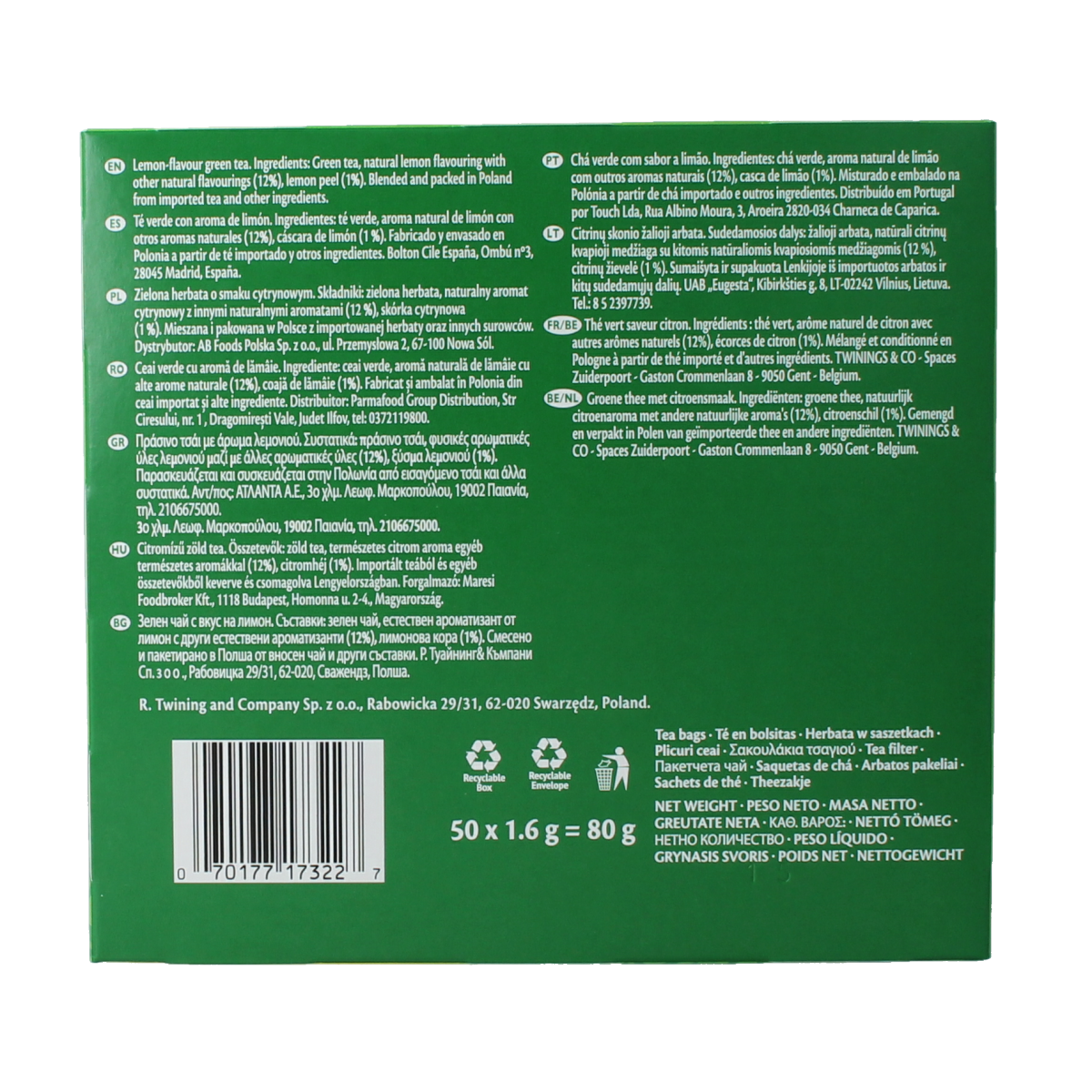 Twinings Green lemon envelop 50 zakjes