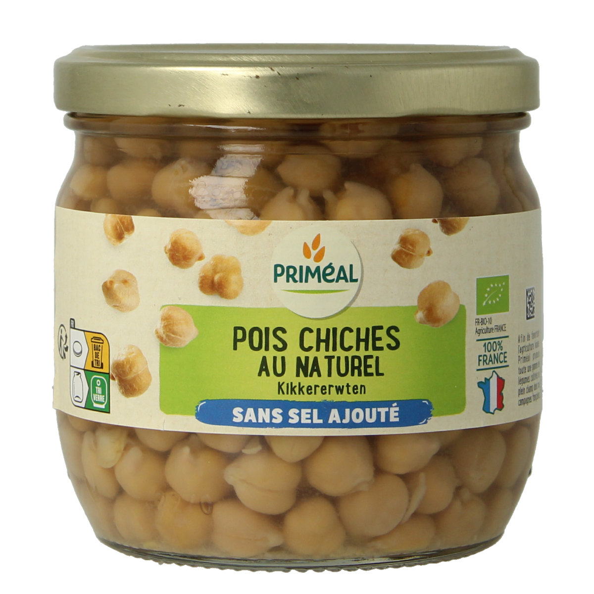 Primeal Kikkererwten zonder toegevoegd zout biologisch 330 gram
