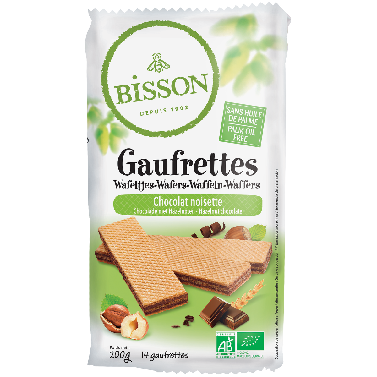 Bisson Wafels choco hazelnoot biologisch 200 gram