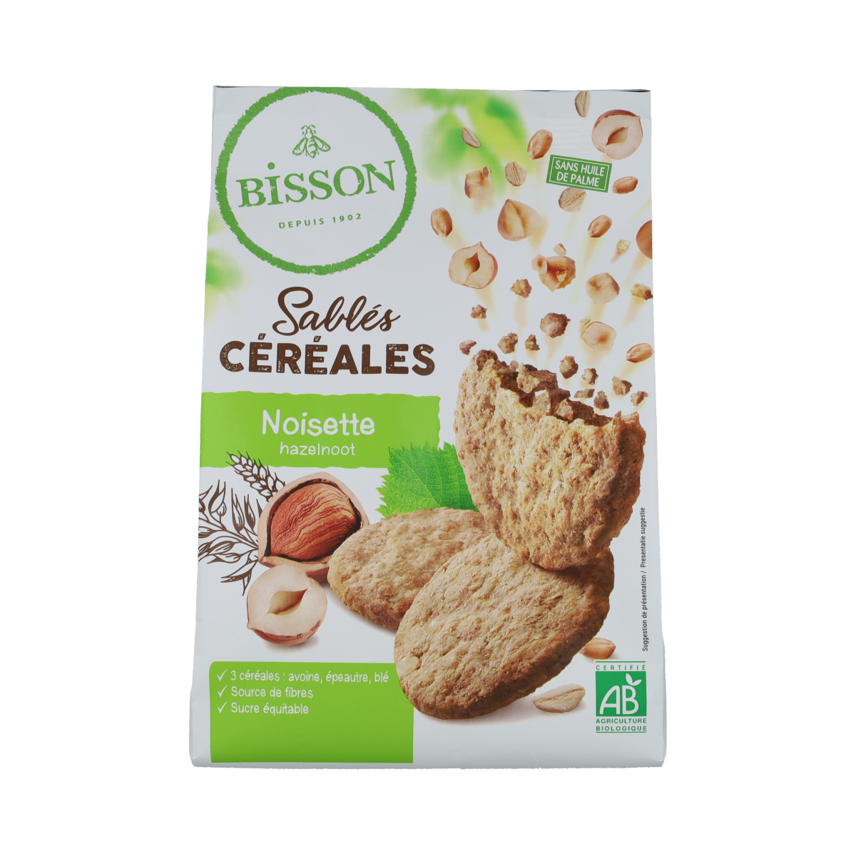 Bisson Zandkoekjes hazelnoot & granen biologisch 200 gram