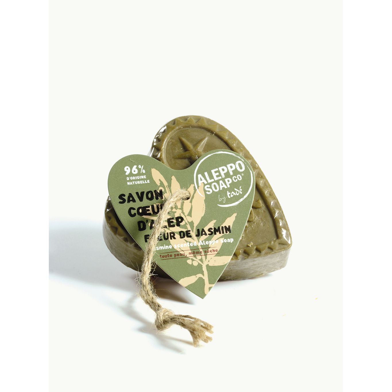 Aleppo Soap Co Savon d'Alep hart fleur de jasmin met touw 150 gram
