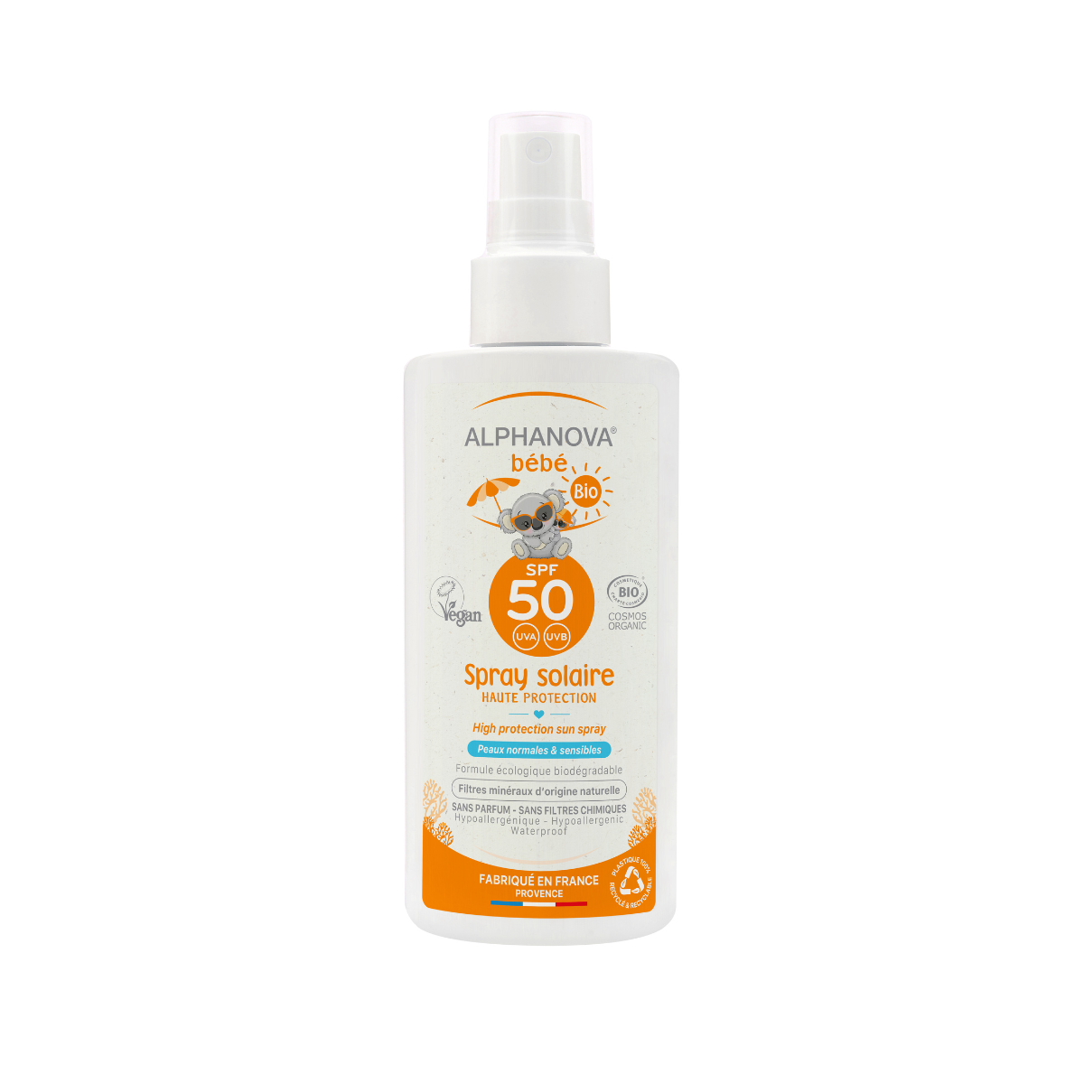 Alphanova Sun zonnebrand spray baby zonder parfum SPF50 125 ml