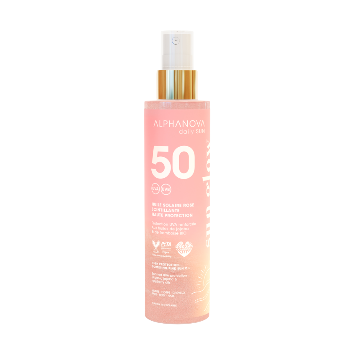 Alphanova Glitter pink sun oil SPF50 biologisch 125 ml