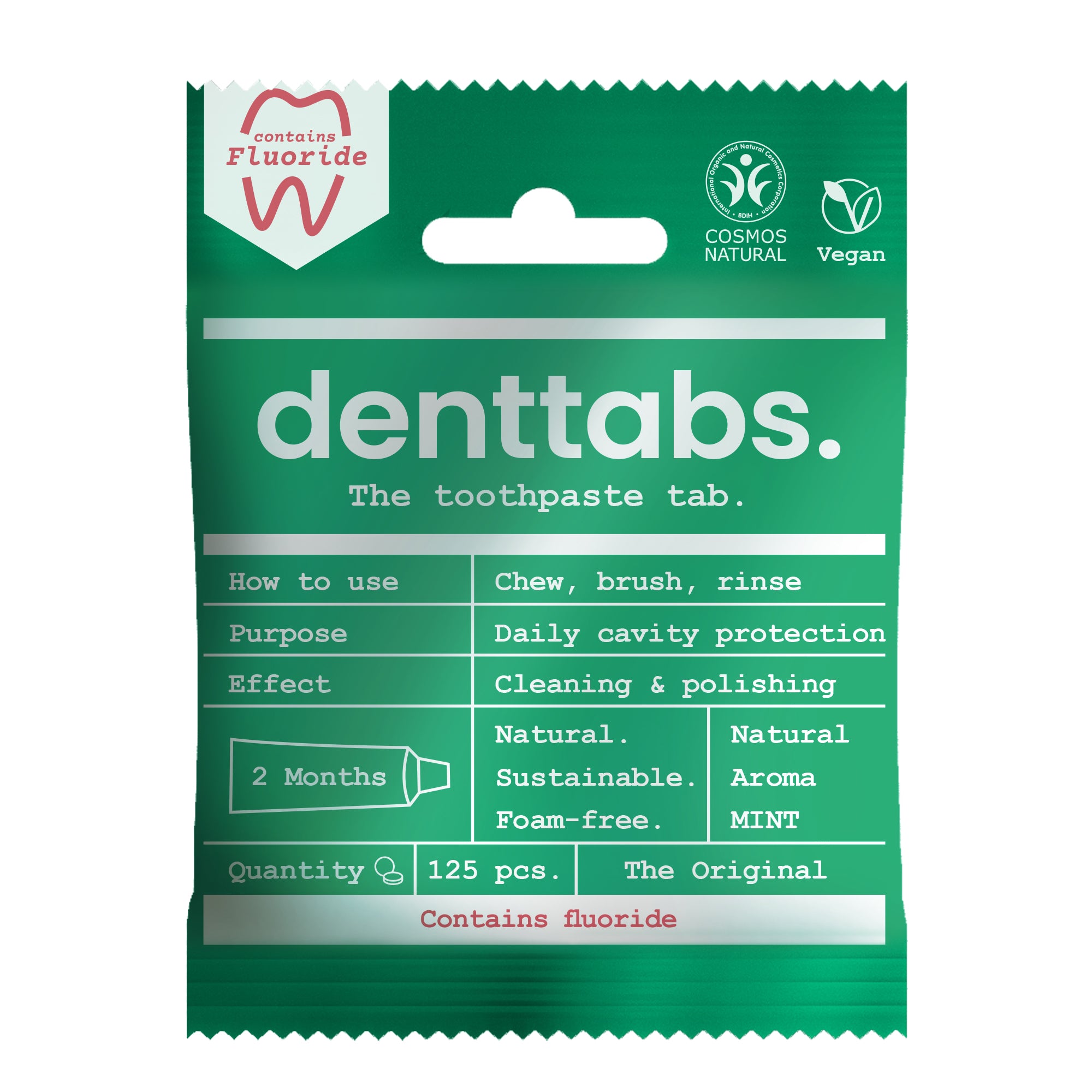 Denttabs Tandpasta tabletten munt met fluor vegan 125 stuks