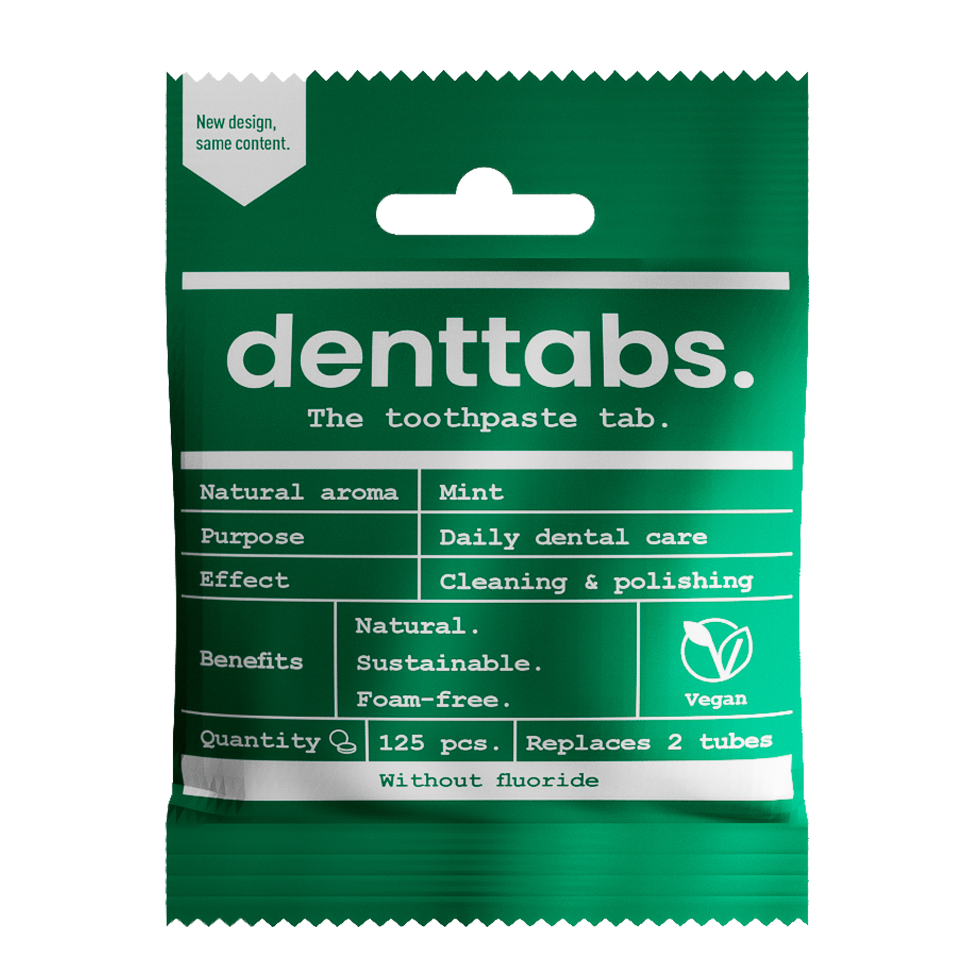 Denttabs Tandpasta tabletten munt zonder fluor vegan 125 stuks