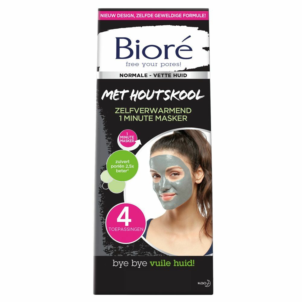 Bioré Masker Houtskool 1 Minuut Zelfverwarmend 4 st - Biore