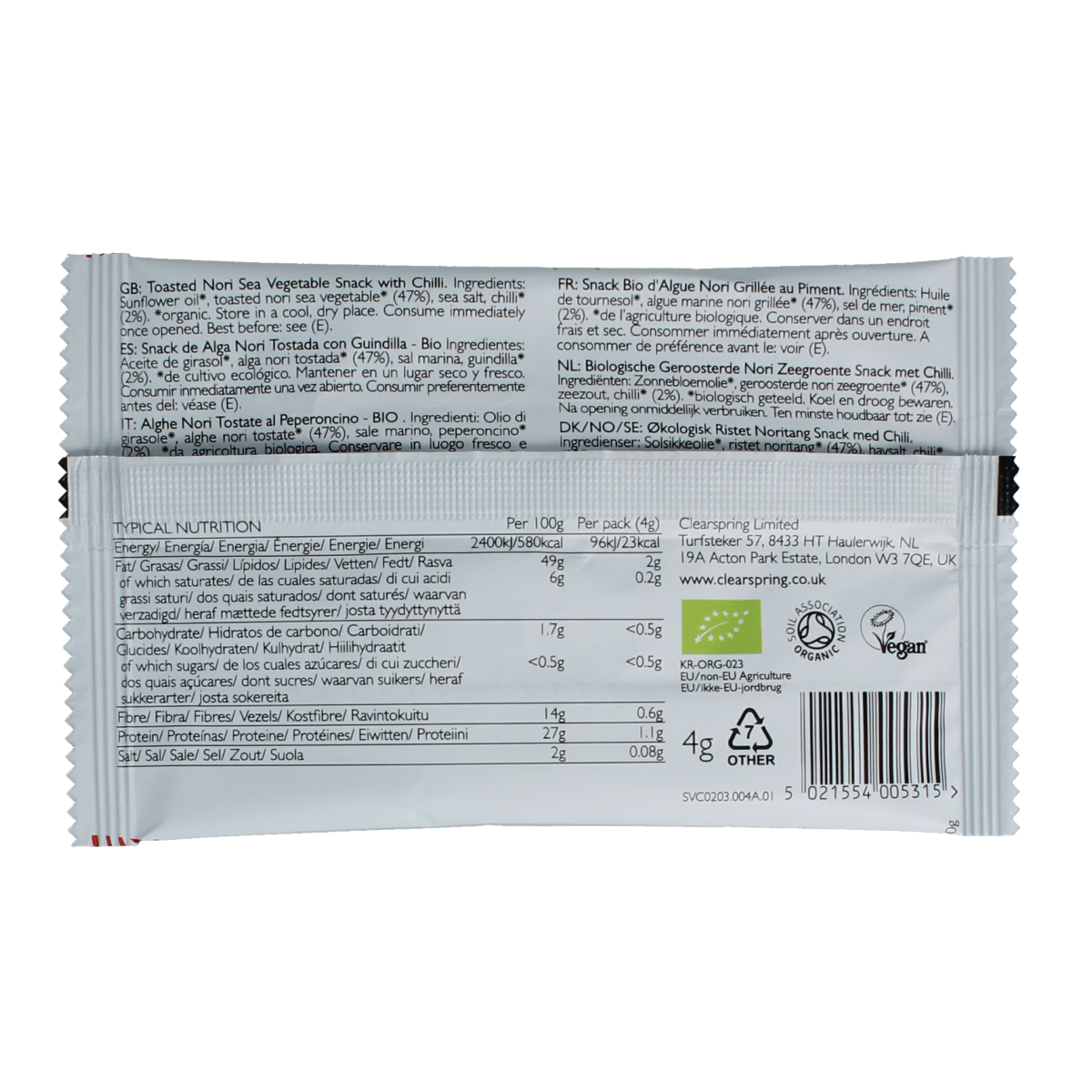 Clearspring Seaveg crispies chilli biologisch 4 gram