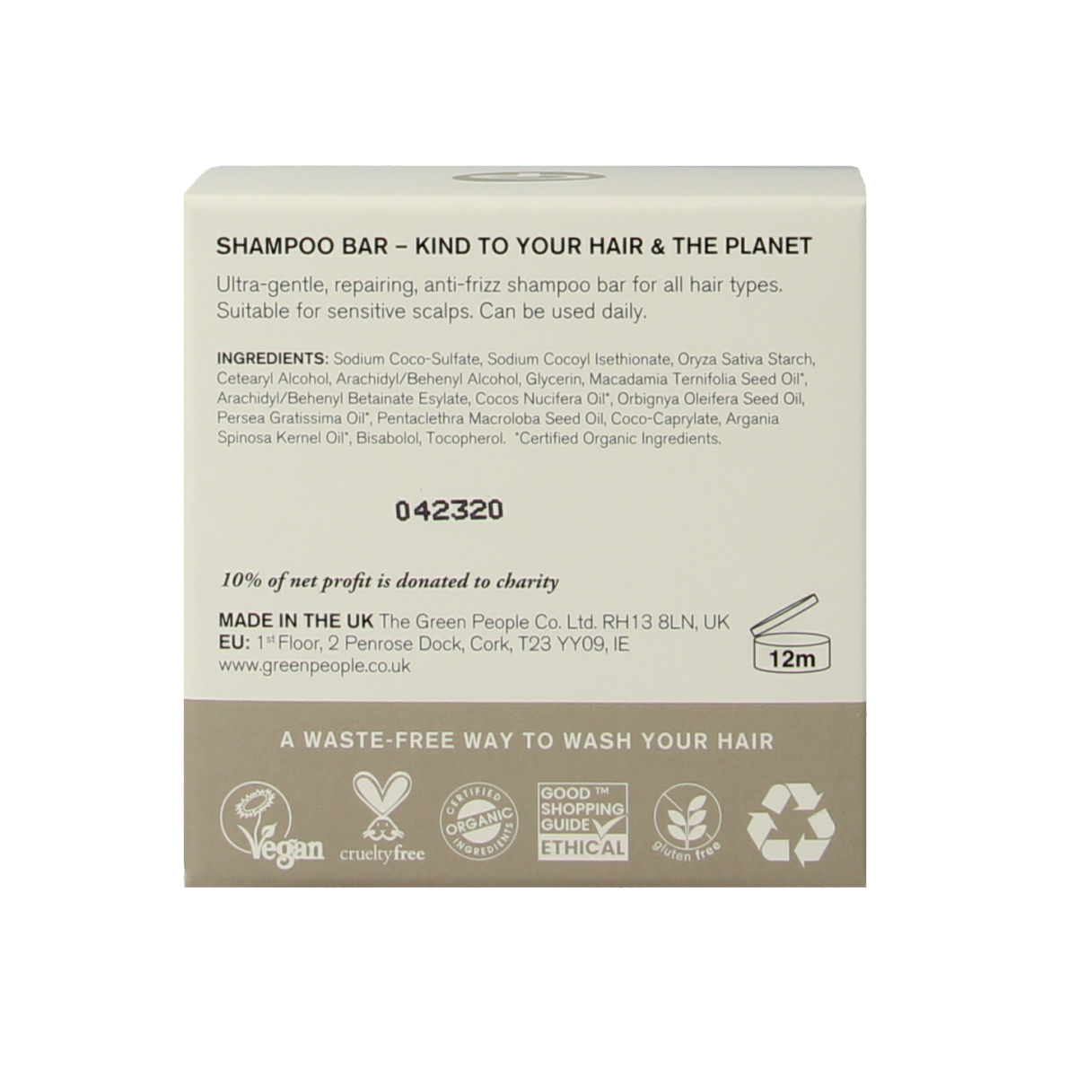 Green People Shampoo bar scent free repairing anti frizz 50 gram