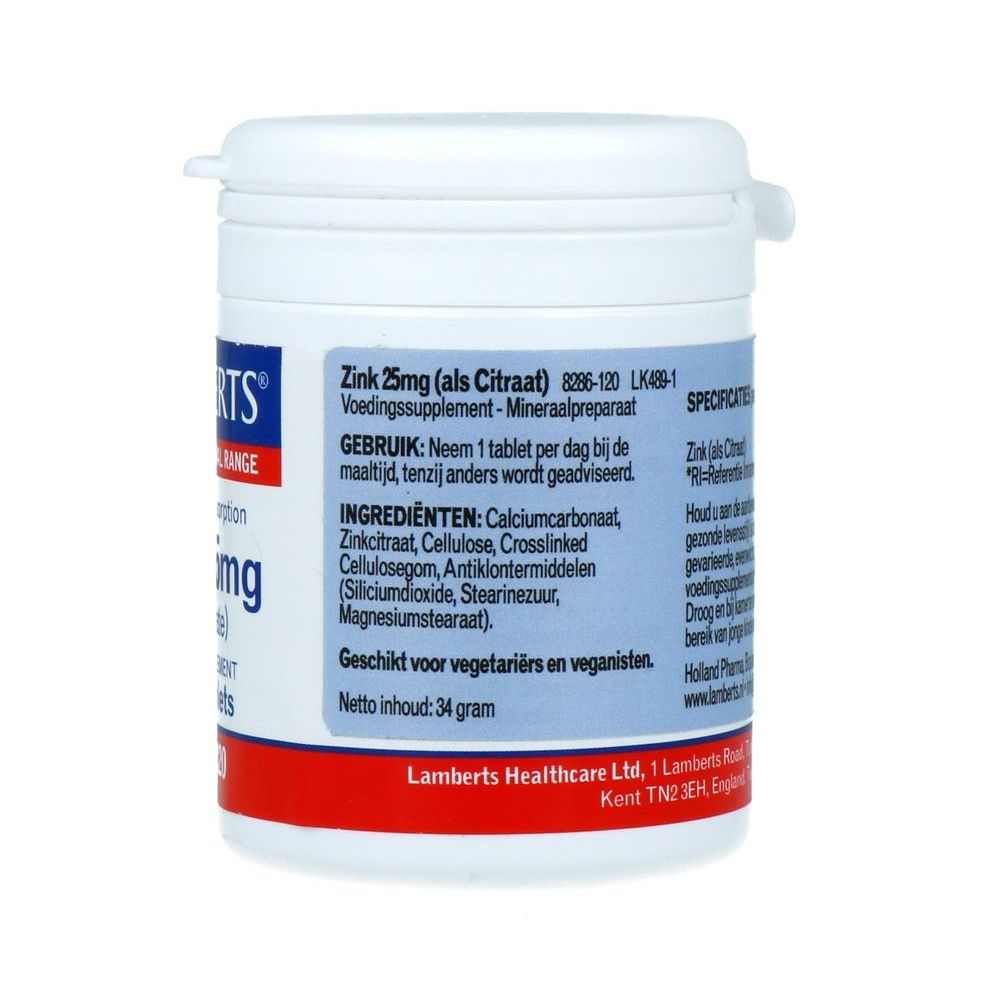 Lamberts Zink citraat 25mg 120 tabletten