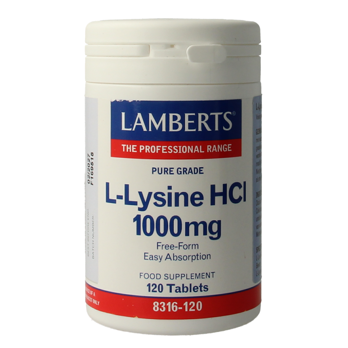 Lamberts L lysine 1000 mg L8316 120 120 tabletten