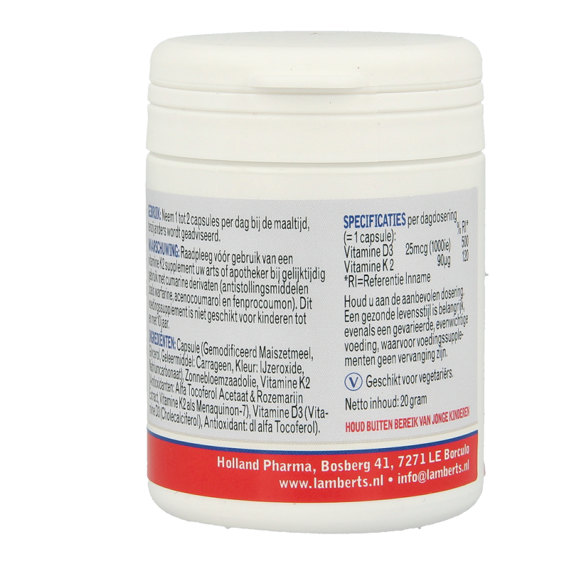 Lamberts Vitamine D3 25 mcg en K2 90 mcg 60 capsules