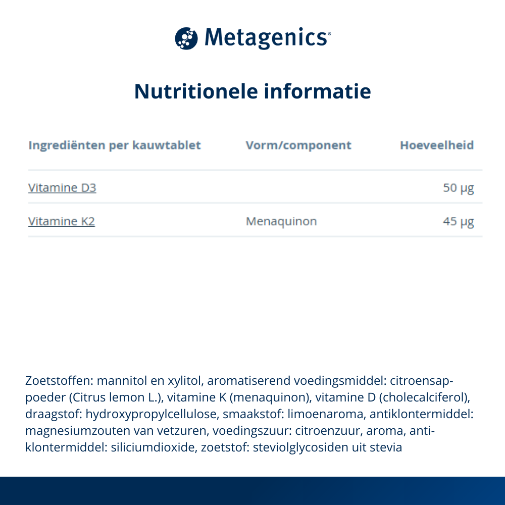 Metagenics Vitamine D3 +K2 NFD 56 kauwtabletten