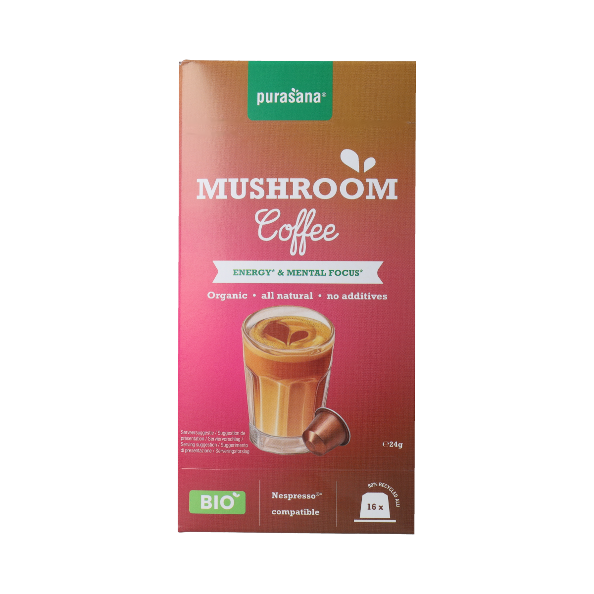 Purasana Instant Mushroom Coffee Capsules 16x1,5 g bio 16 capsules