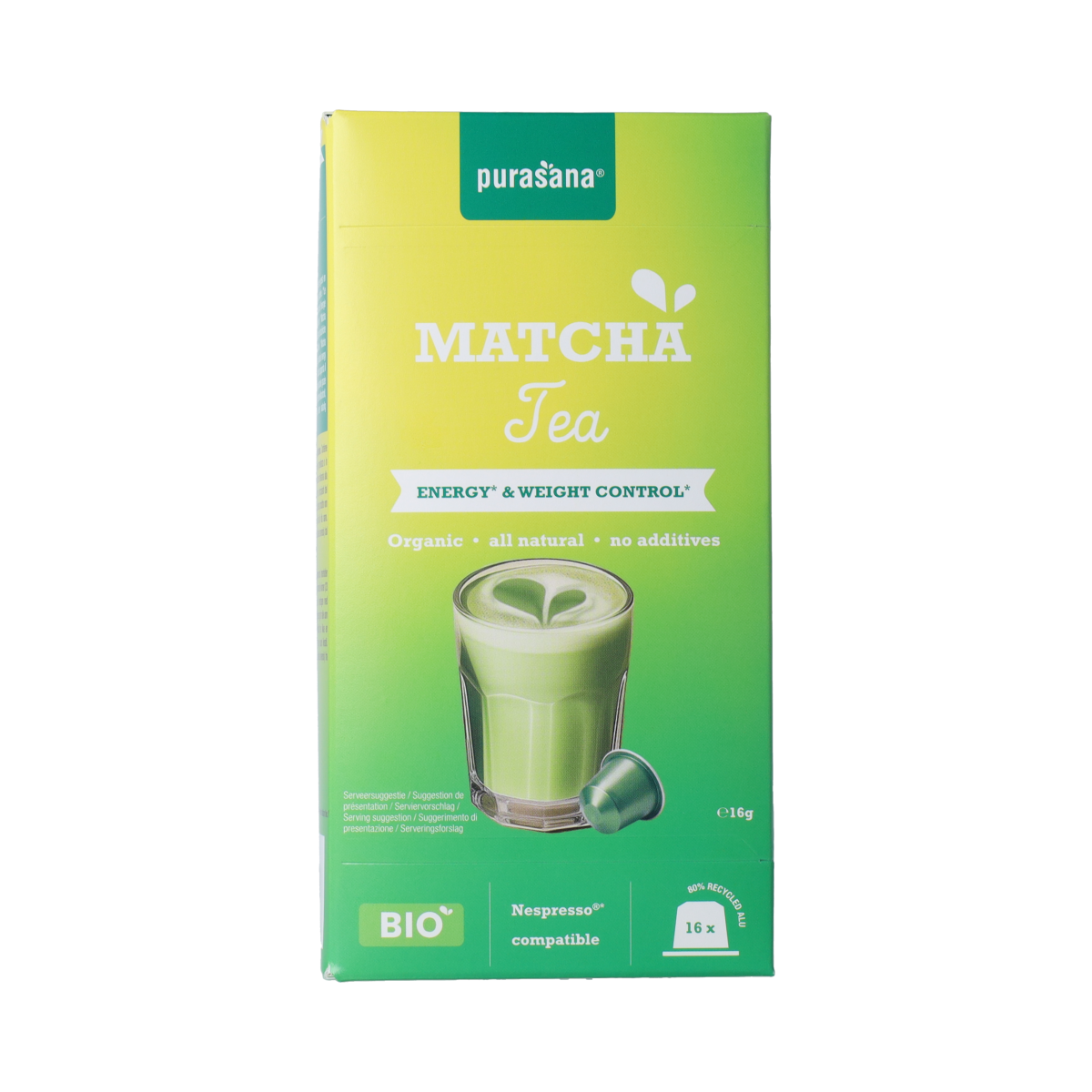 Purasana Instant Matcha Thee Capsules 16x1,5 g bio 16 capsules
