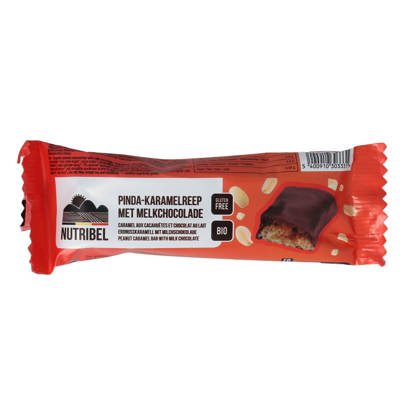 Nutribel Pinda karamel reep melkchocolade bio 40 gram