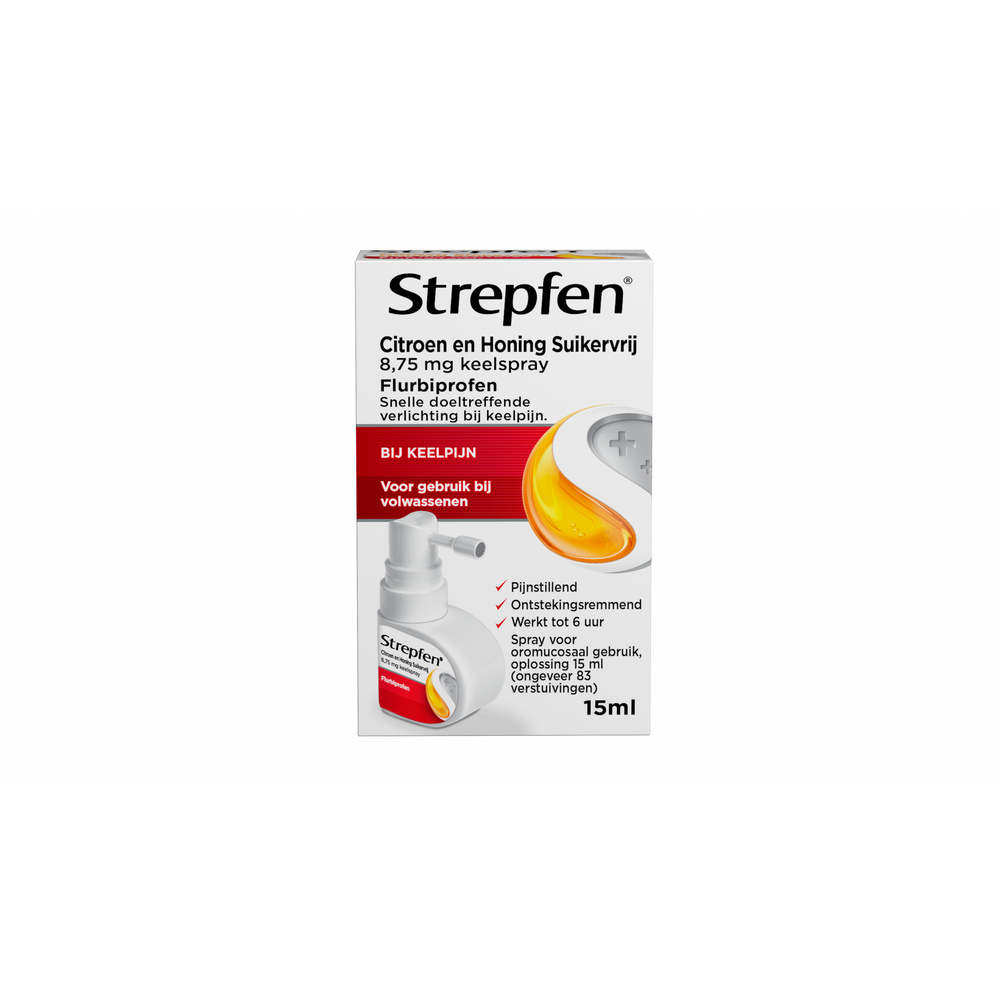 Strepfen Citroen en Honing Suikervrij 8,75mg Keelspray 15 ml