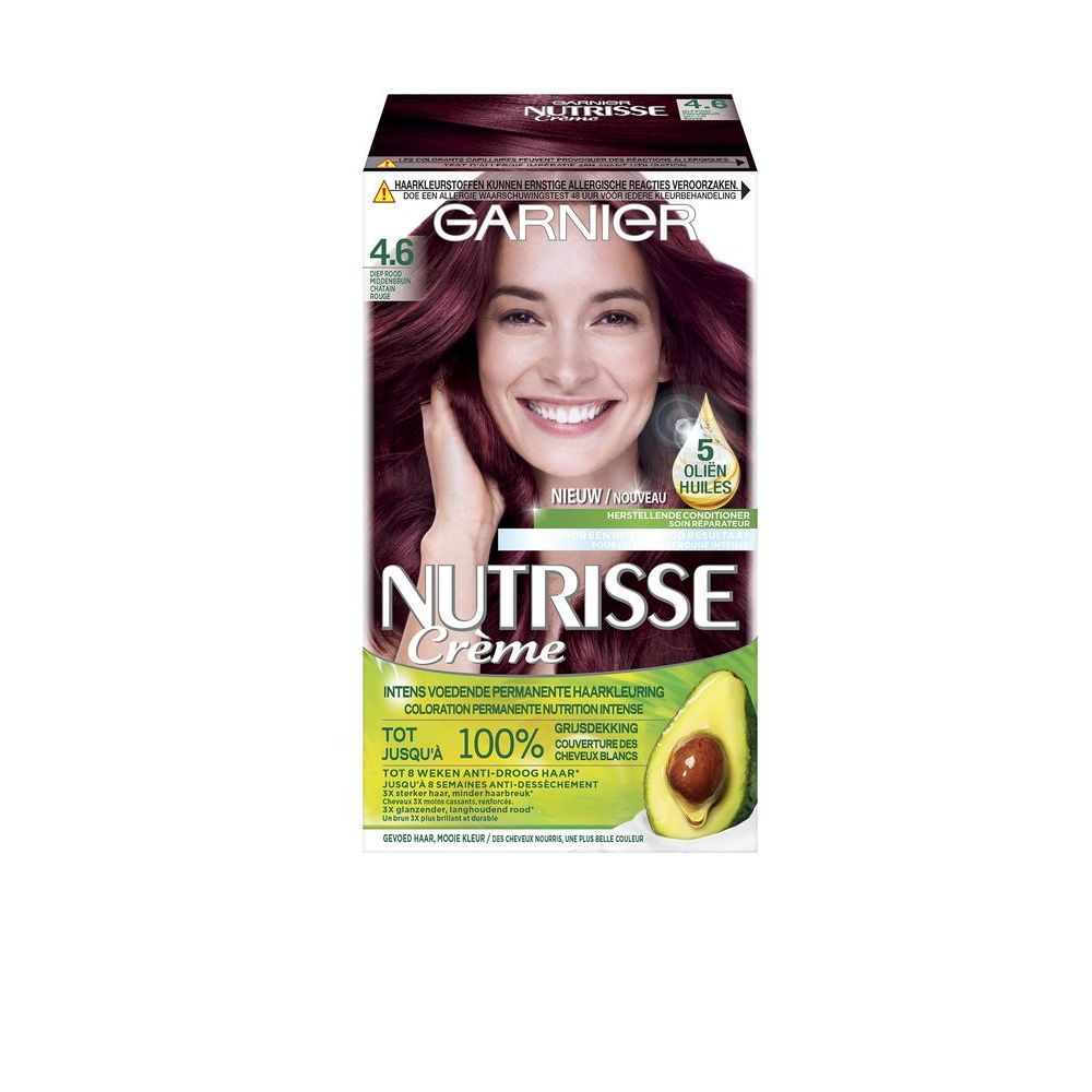 Garnier Nutrisse Crème Permanente Haarverf 4.6 Diep Rood Middenbruin