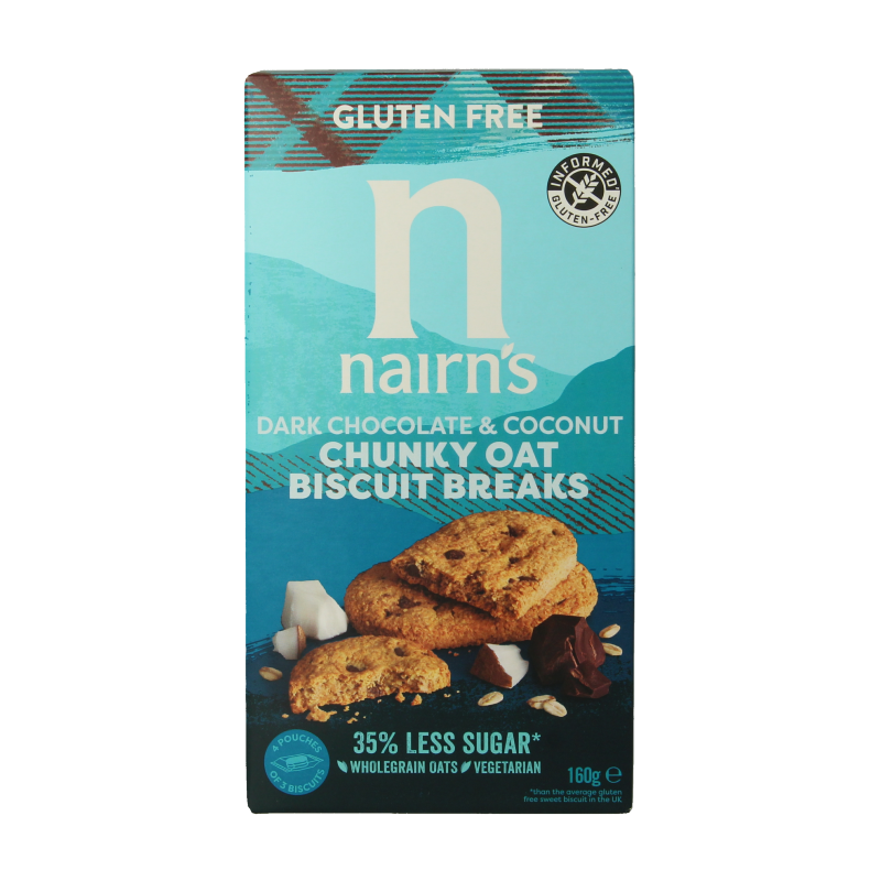 Nairns Biscuit breaks pure chocolade & kokos 160 gram