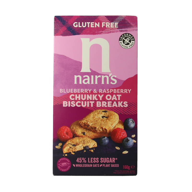 Nairns Breakfast biscuit blueberry & raspberry 160 gram