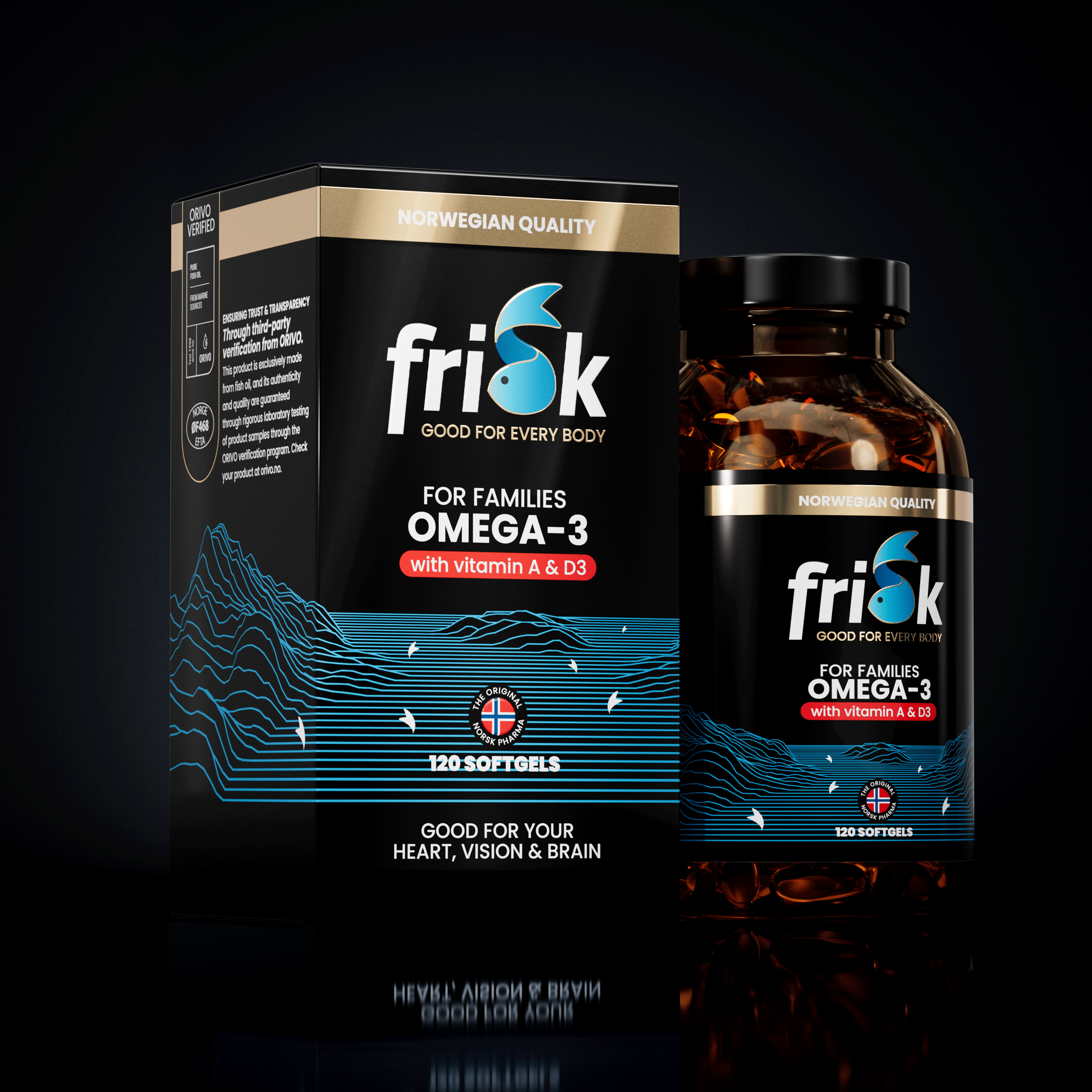 Frisk Omega 3 gezin – visolie met DHA & D3 120 softgels