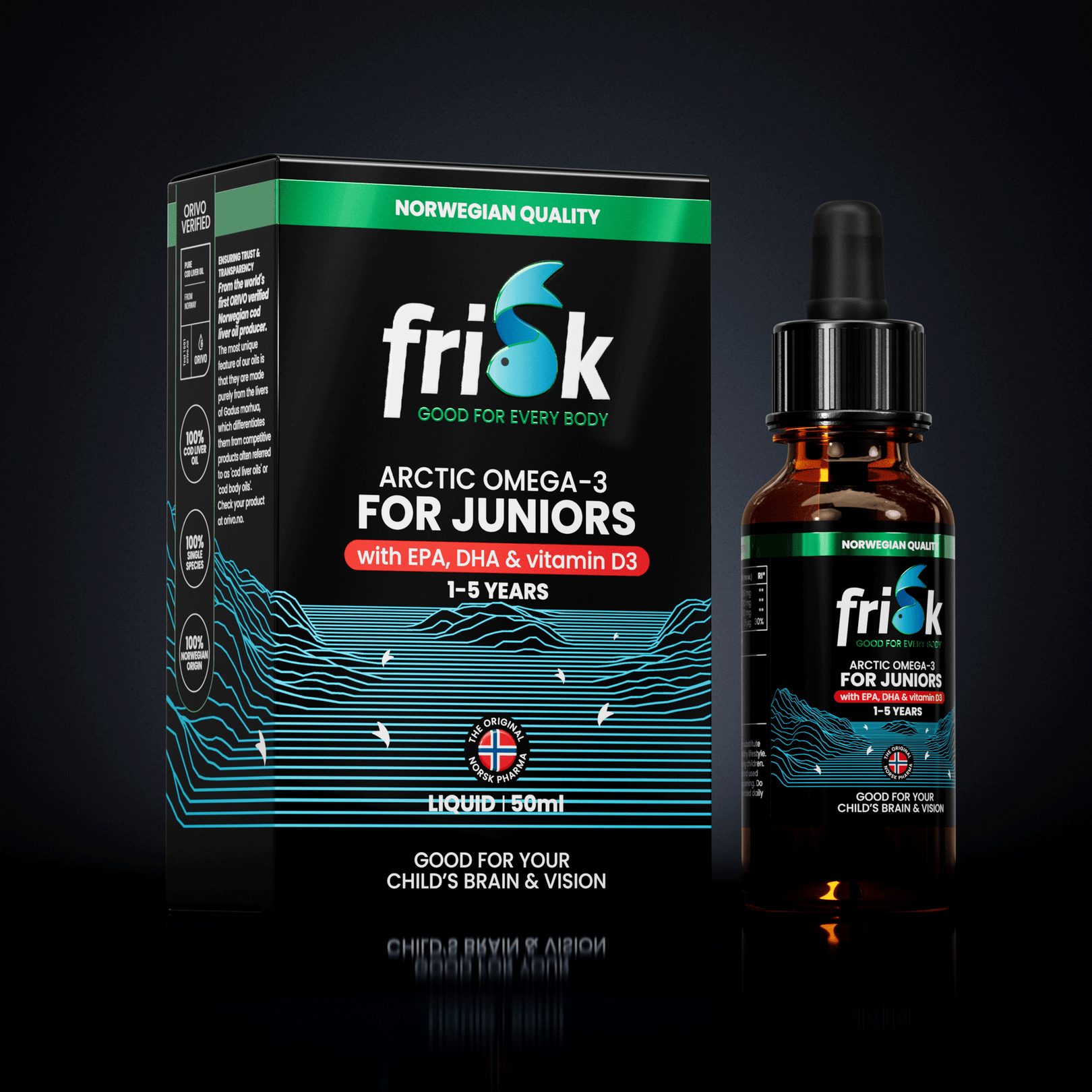 Frisk Omega 3 kind – visolie met DHA & D3 50 ml