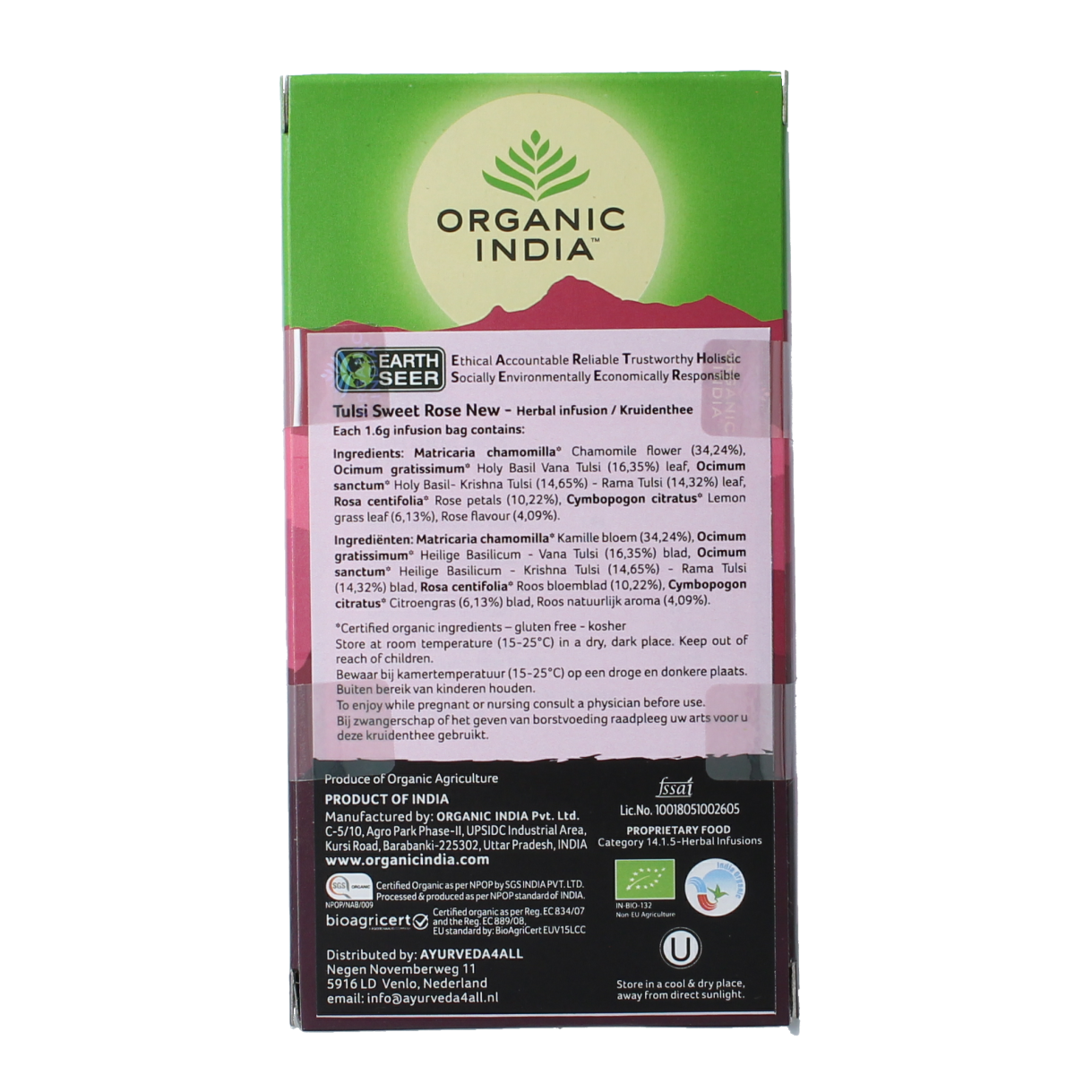 Organic India Tulsi sweet rose thee biologisch 25 stuks