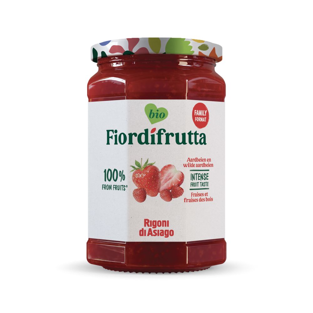 Fiordifrutta Aardbeien en wilde aardbeien jam bio 600 gram
