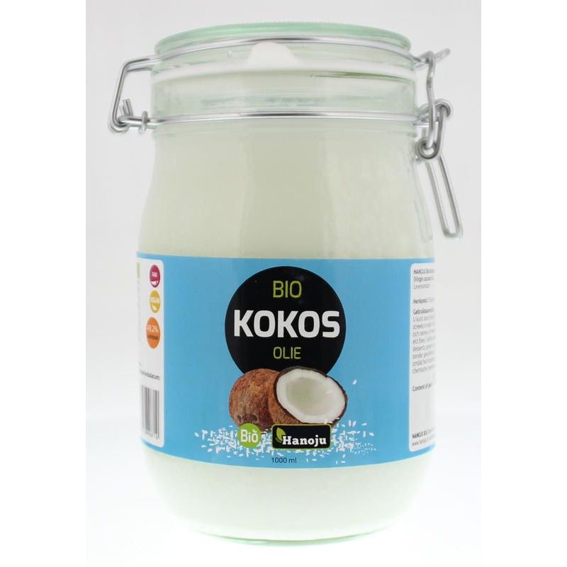 Hanoju Kokosolie virgin beugelglas 1 liter