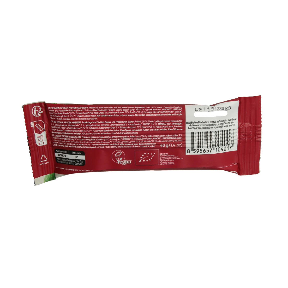 Lifefood Lifebar proteine framboos biologisch 40 gram