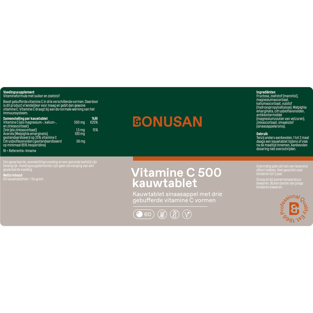 Bonusan Vitamine C 500 60 kauwtabletten