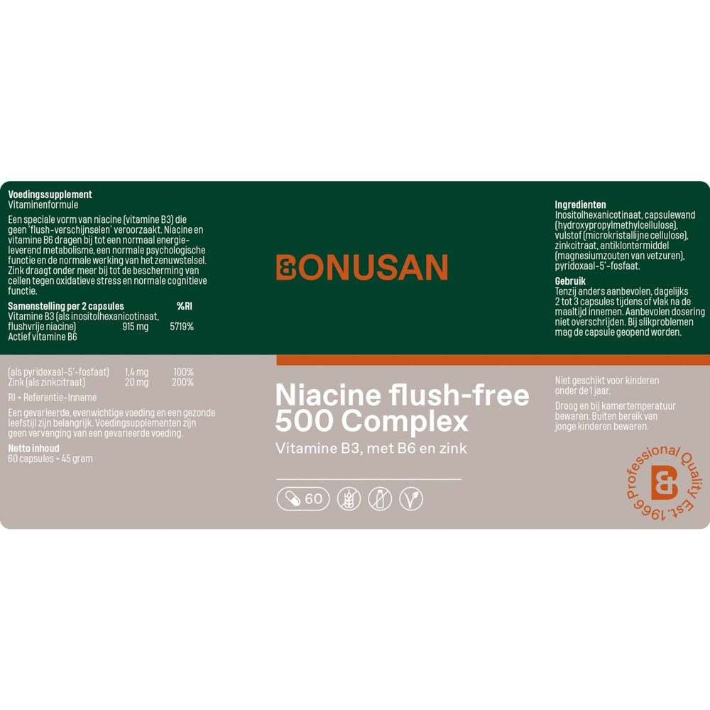 Bonusan Niacine Flush-Free 500 Complex 60 vcaps