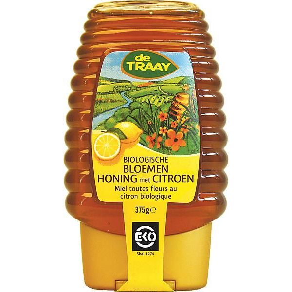 De Traay Bloemenhoning met citroen knijpfles 365 gram