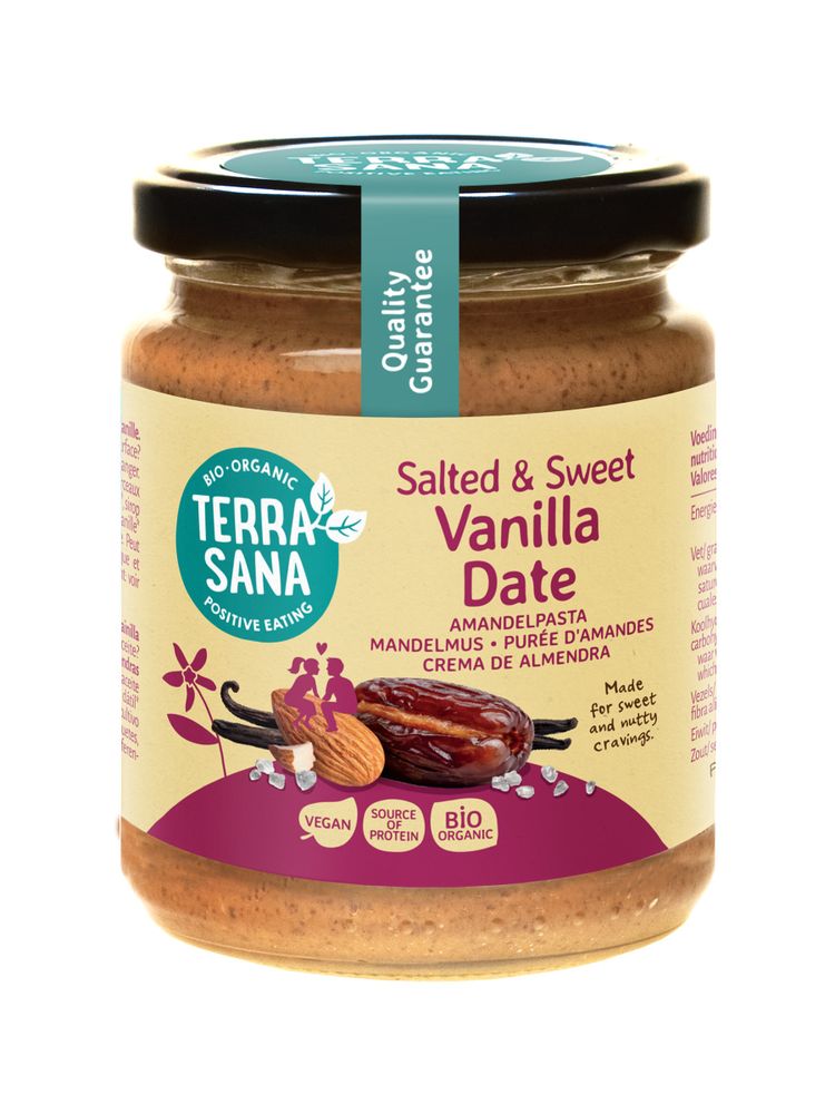 Terrasana Amandelpasta salted & sweet vanille dadel 250 gram