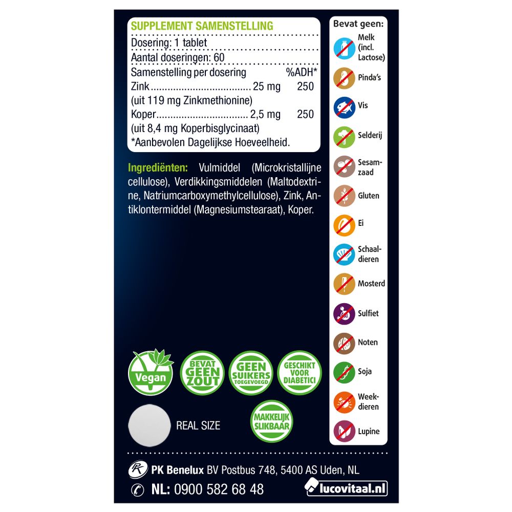 Lucovitaal Zink methionine & koper 60 tabletten