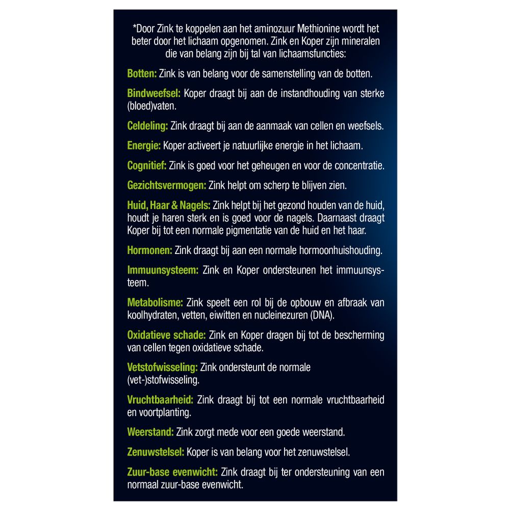 Lucovitaal Zink methionine & koper 60 tabletten
