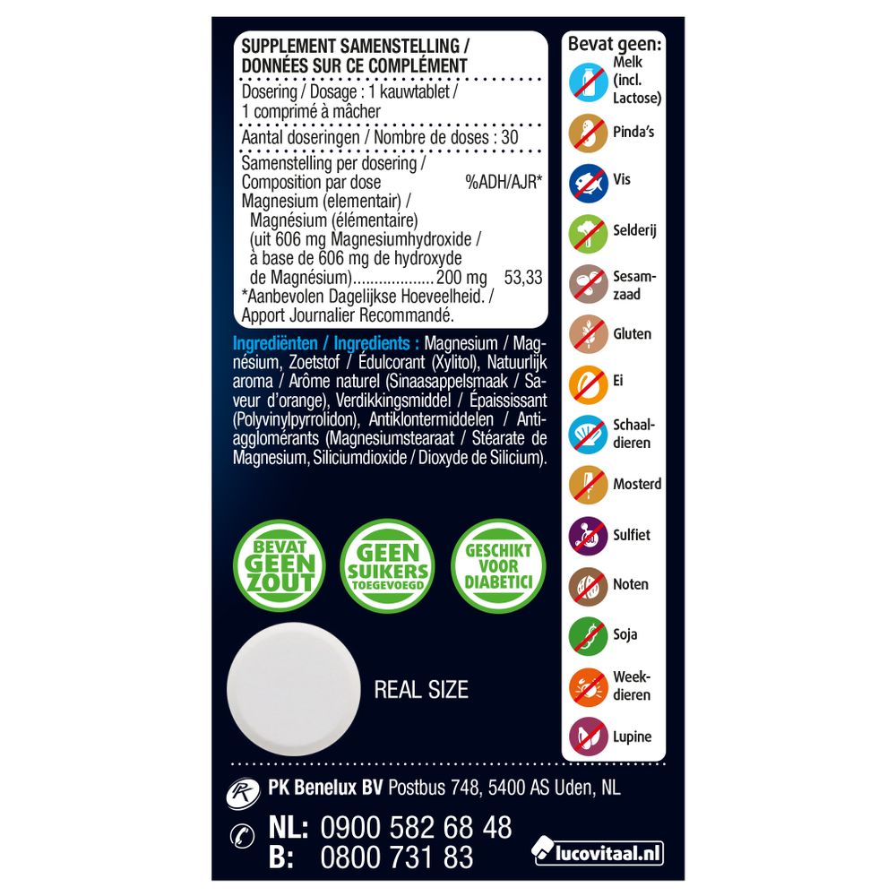 Lucovitaal Pure marine magnesium 30 kauwtabletten