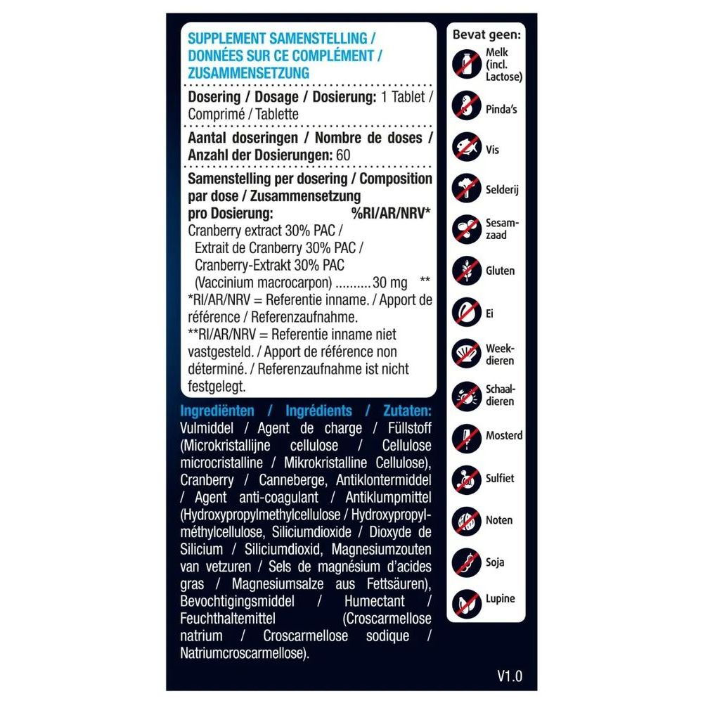 Lucovitaal Puur Cranberry 9 mg PAC 60 tabletten