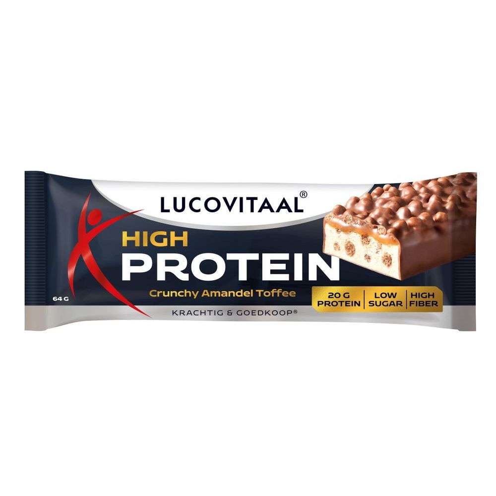 Lucovitaal Protein high reep crunchy amandel toffee 1 stuks