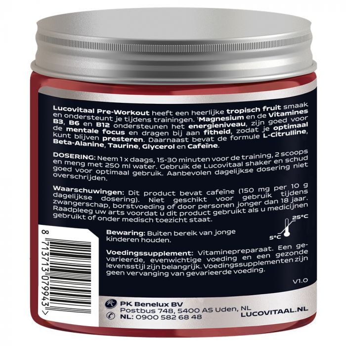 Lucovitaal Pre-workout tropisch fruit 200 gram