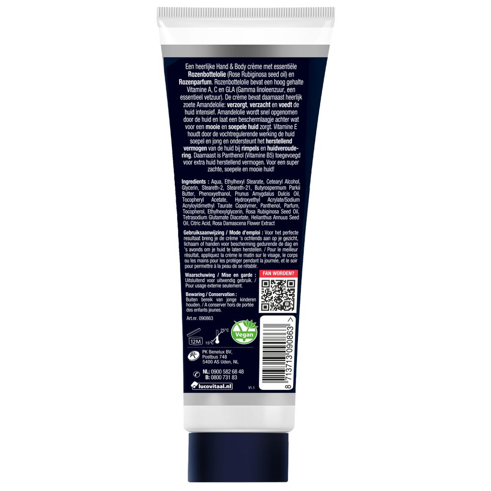Lucovitaal Hand & body rozen wonder creme 100 ml