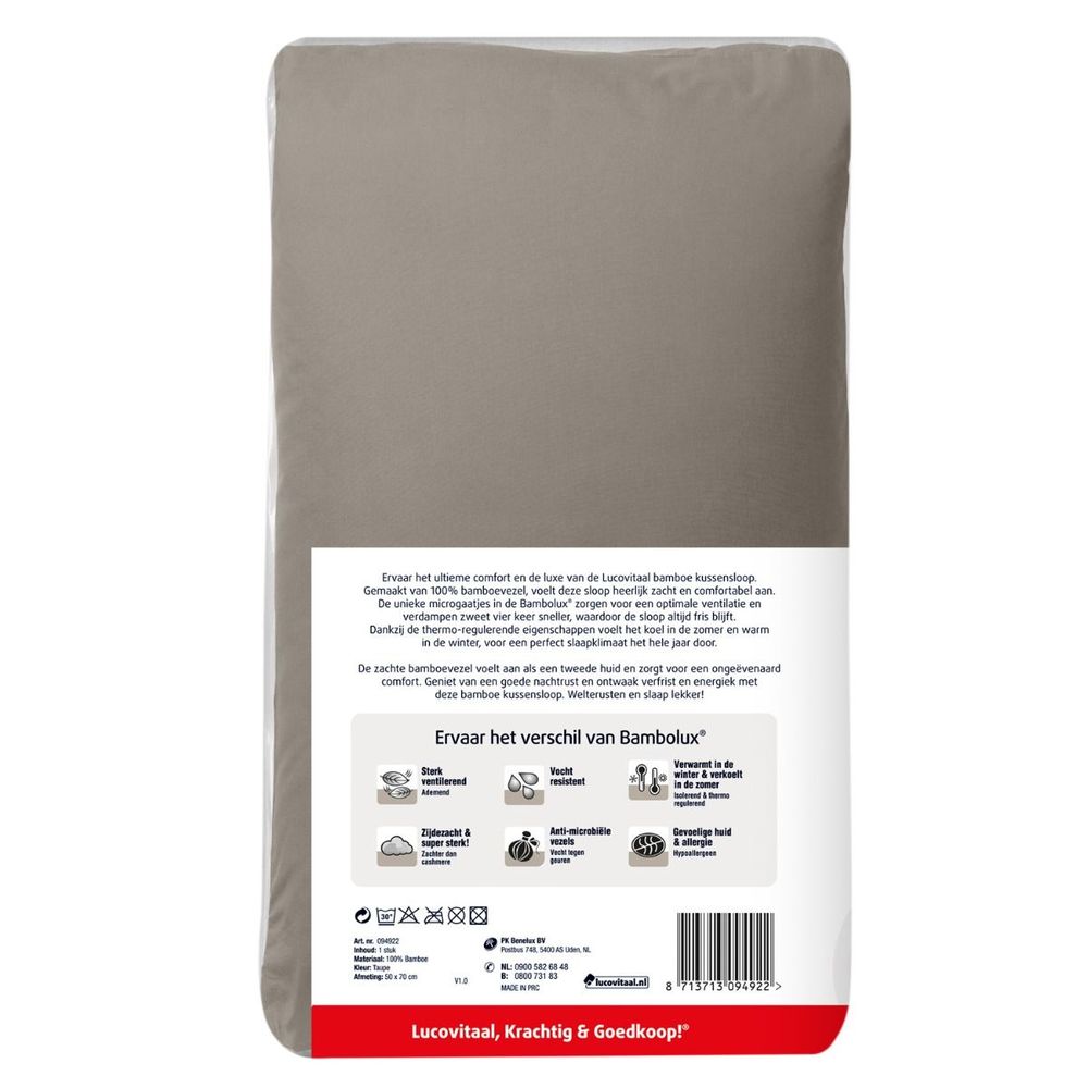 Lucovitaal Kussensloop bamboo taupe 50x70 1 stuks