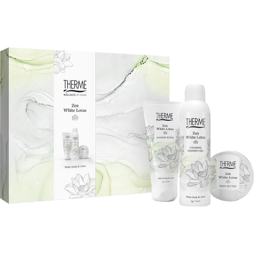 Therme Gift Set Zen White Lotus Showerscrub, Foaming Showergel, Bodybutter 1 st