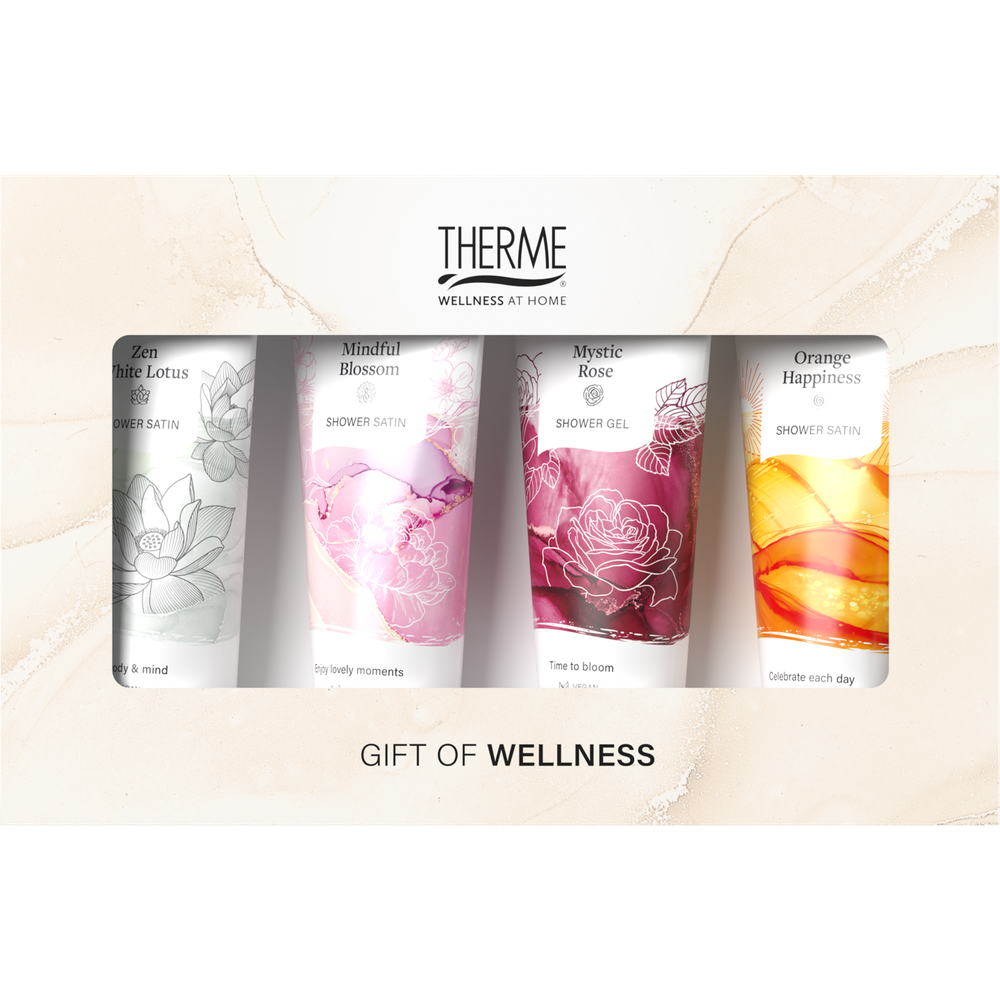 Therme Gift Set Favorites Shower Satin Zen White Lotus, Mindful Blossom, Orange Happiness, Showergel Mystic Rose 1 st