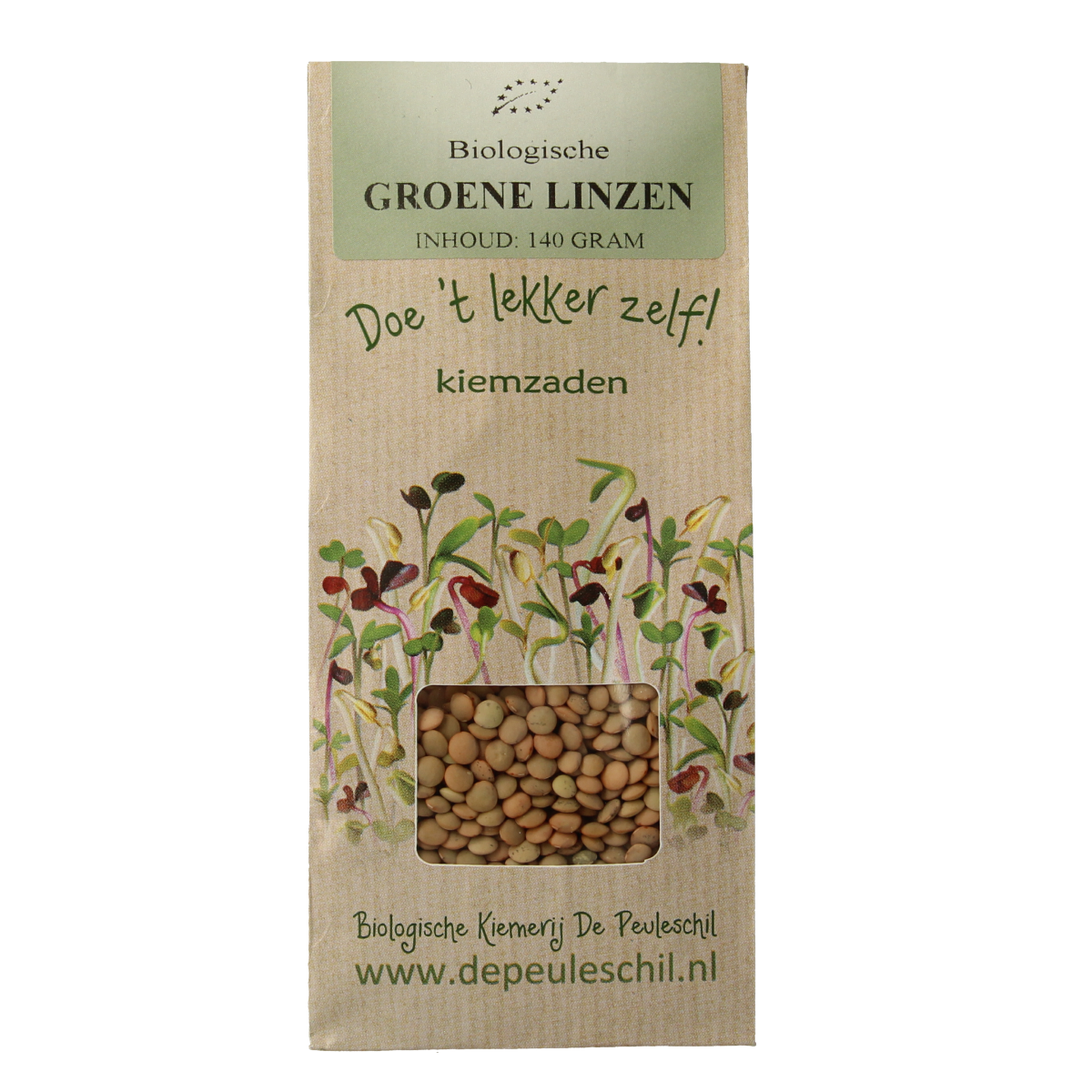 Biologische kiemerij De Peuleschil Groene linzen140 gram