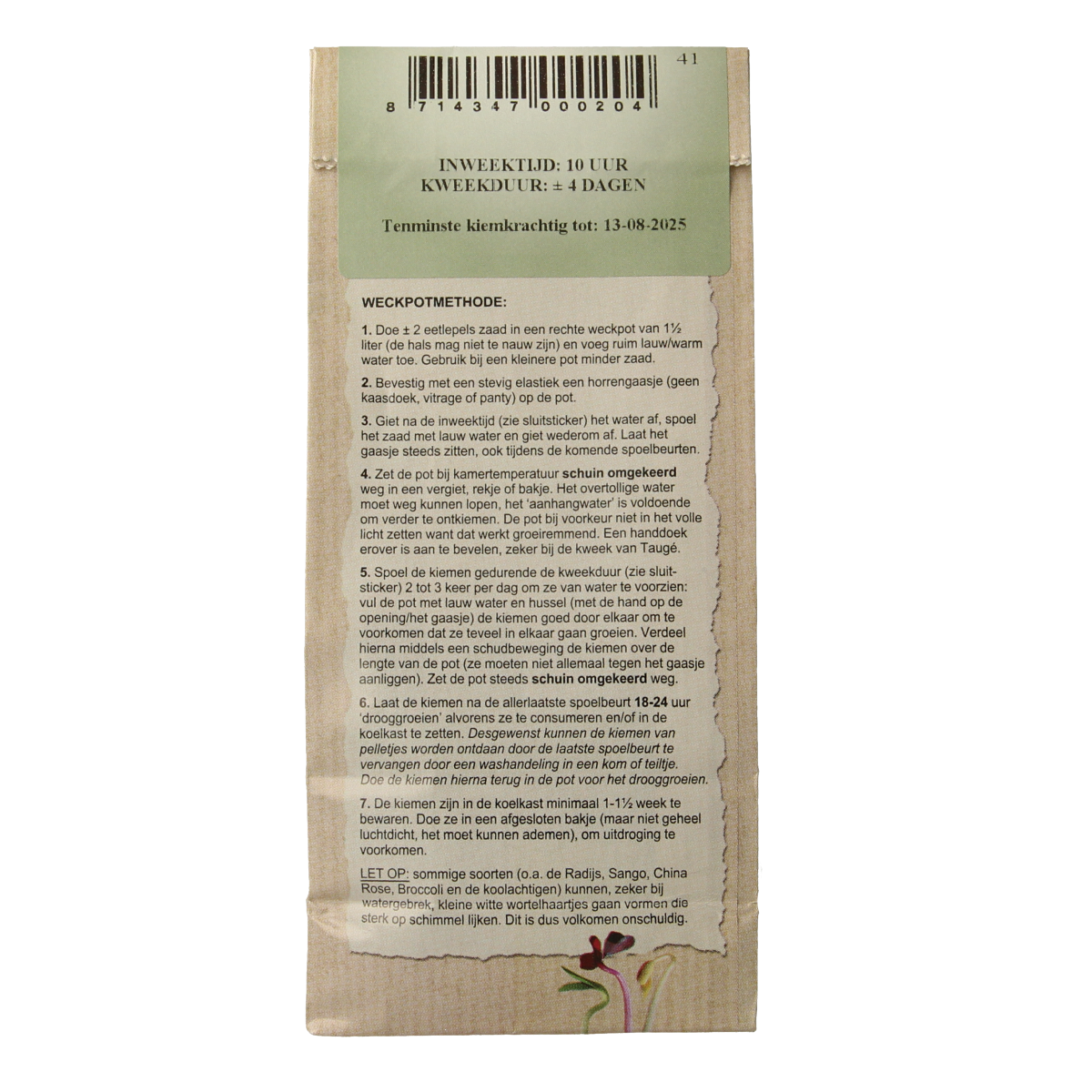 Biologische kiemerij De Peuleschil Groene linzen140 gram