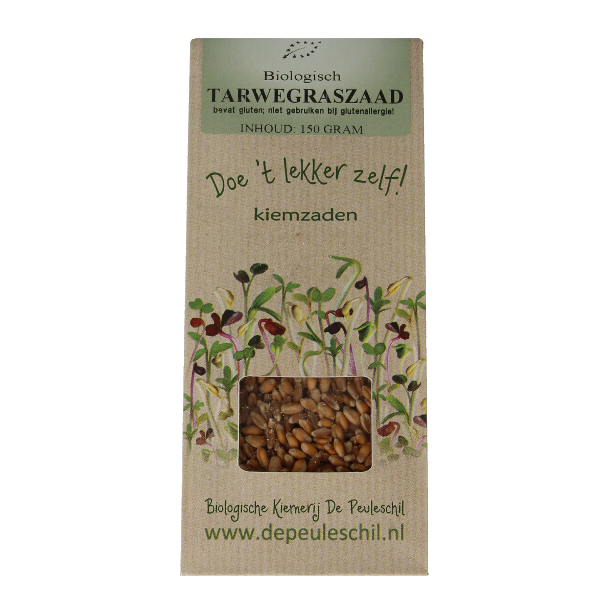 Biologische kiemerij De Peuleschil Tarwegras zaad 150 gram