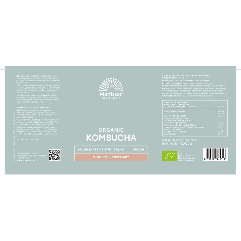 Mattisson Biologische Kombucha Rooibos & Rozemarijn 500 ml