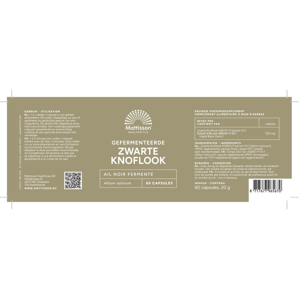 Mattisson Zwarte Knoflook ABG10+® 250 mg 60 capsules