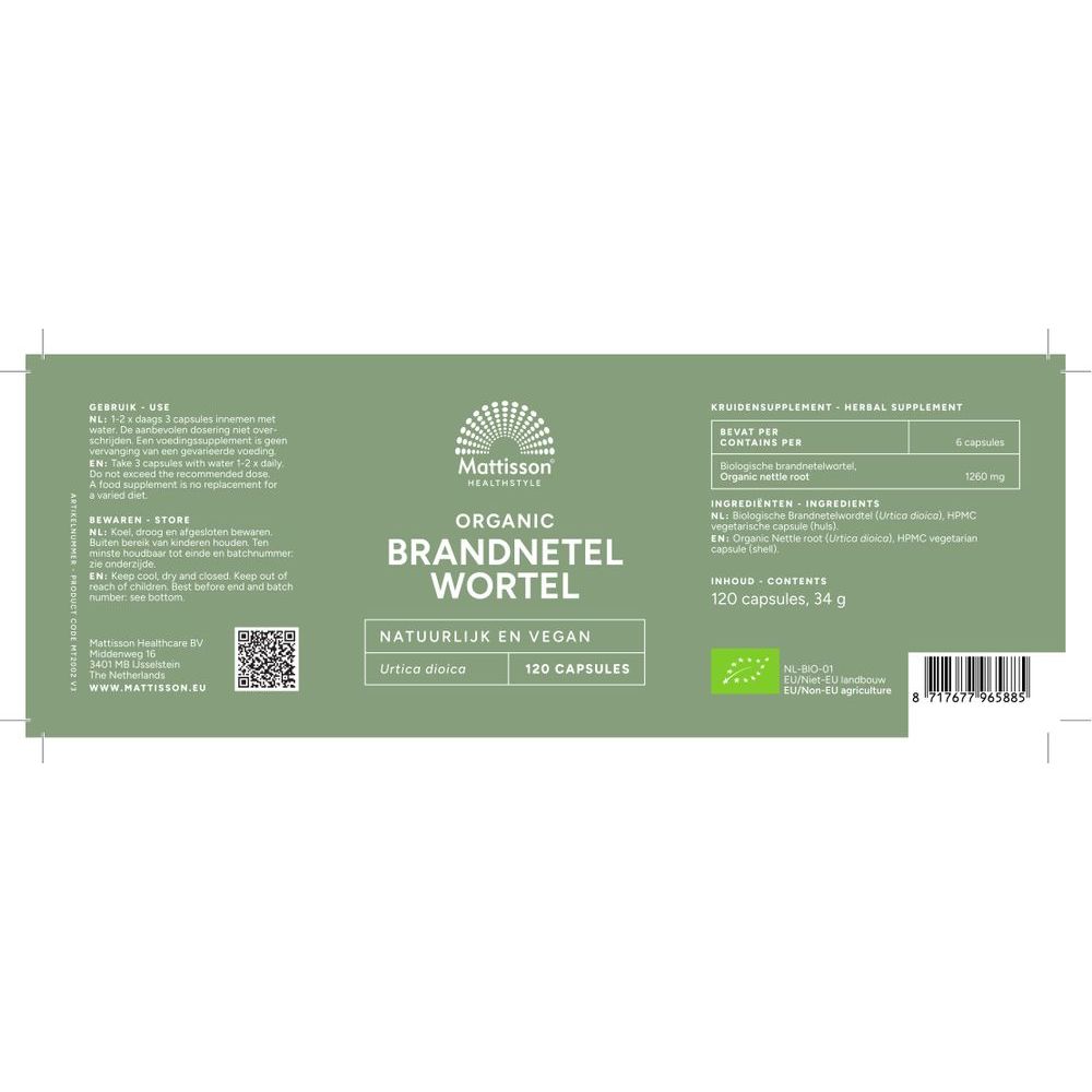 Mattisson Biologische Brandnetelwortel 210 mg 120 vcaps